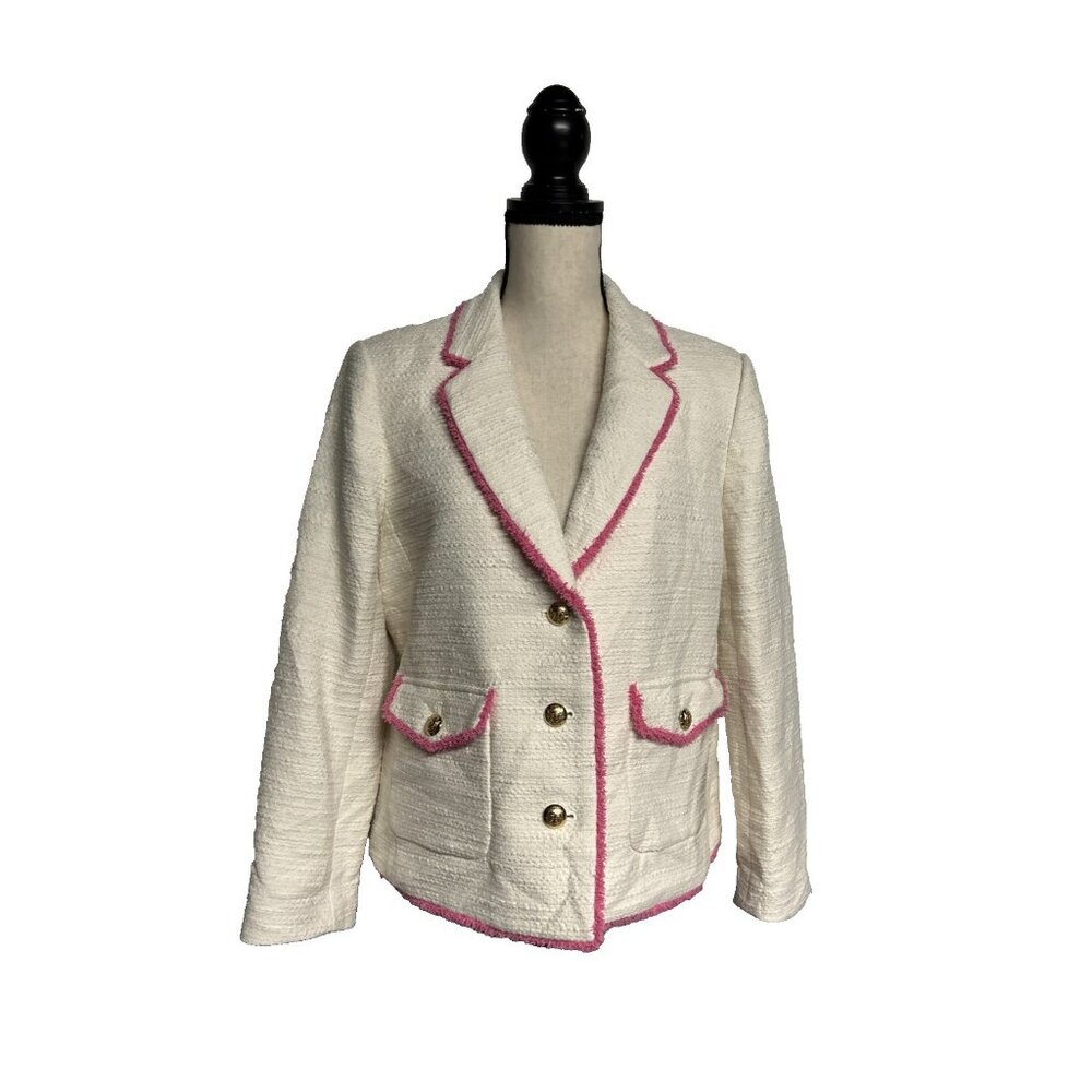 Talbots Ivory Tweed Blazer with Pink Trim